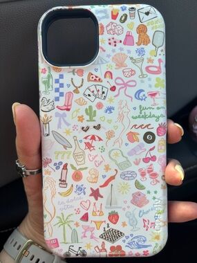White Phone Case with Colorful Multi-Icon Print